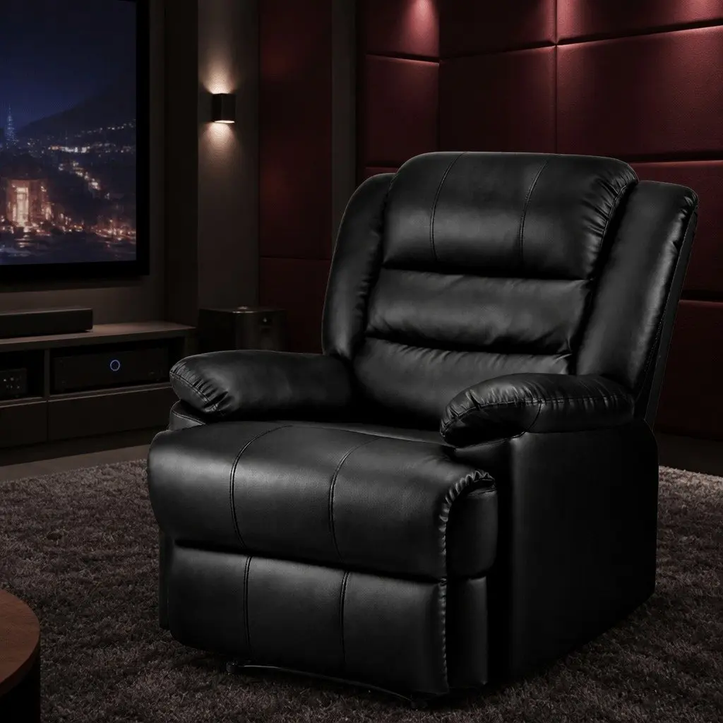 Recliner Chair Black PU Leather Armchair Adjustable Backrest Footrest Lounge