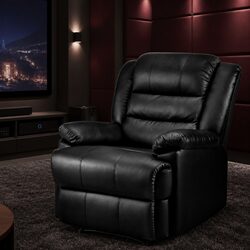 Recliner Chair Black PU Leather Armchair Adjustable Backrest Footrest Lounge