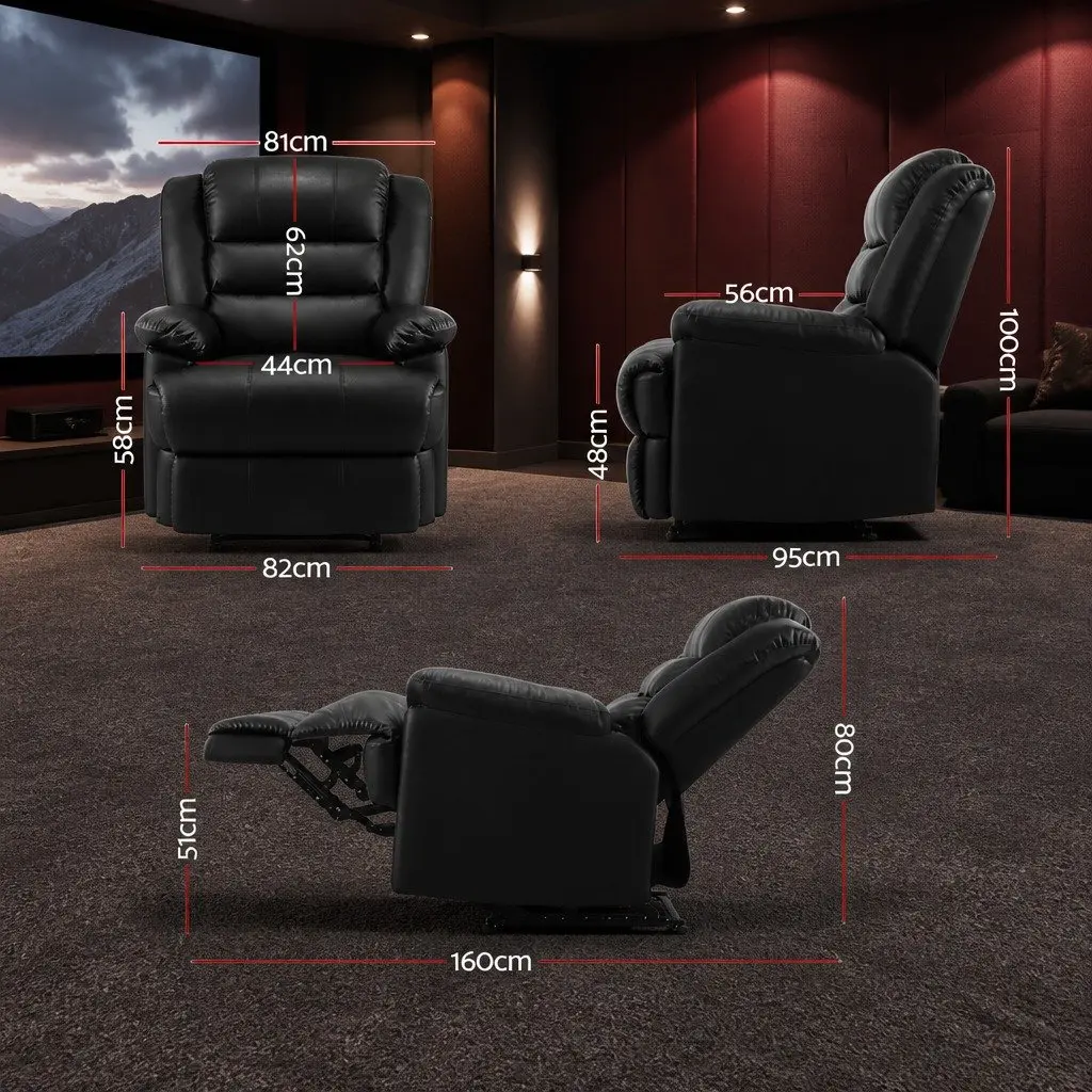 Recliner Chair Black PU Leather Armchair Adjustable Backrest Footrest Lounge