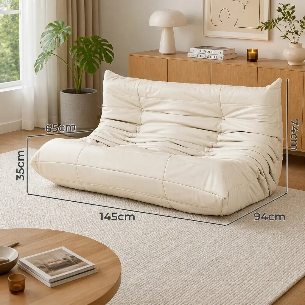 2 Seater Floor Sofa Caterpillar Lounge Chair Microfibre Foam Living Room Couch