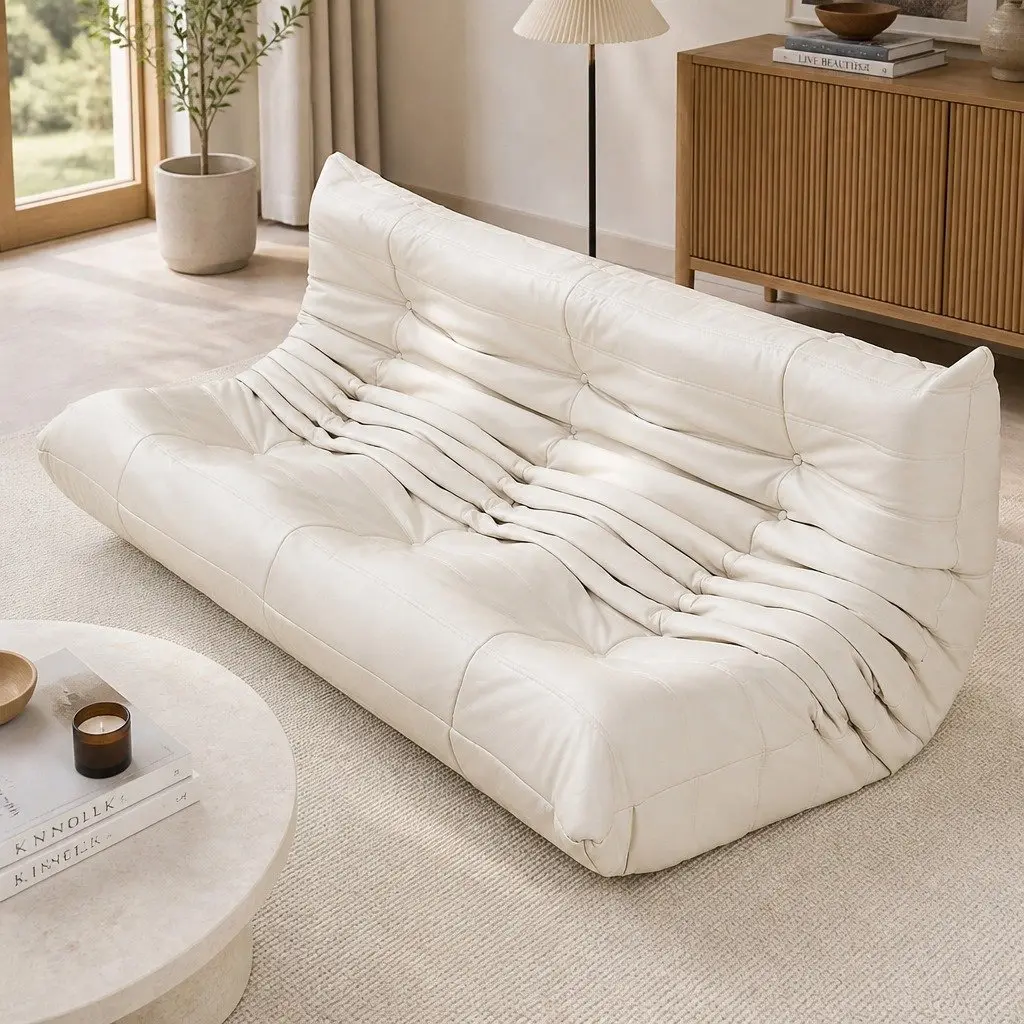 3 Seater Floor Sofa Microfibre Foam 175cm Beige