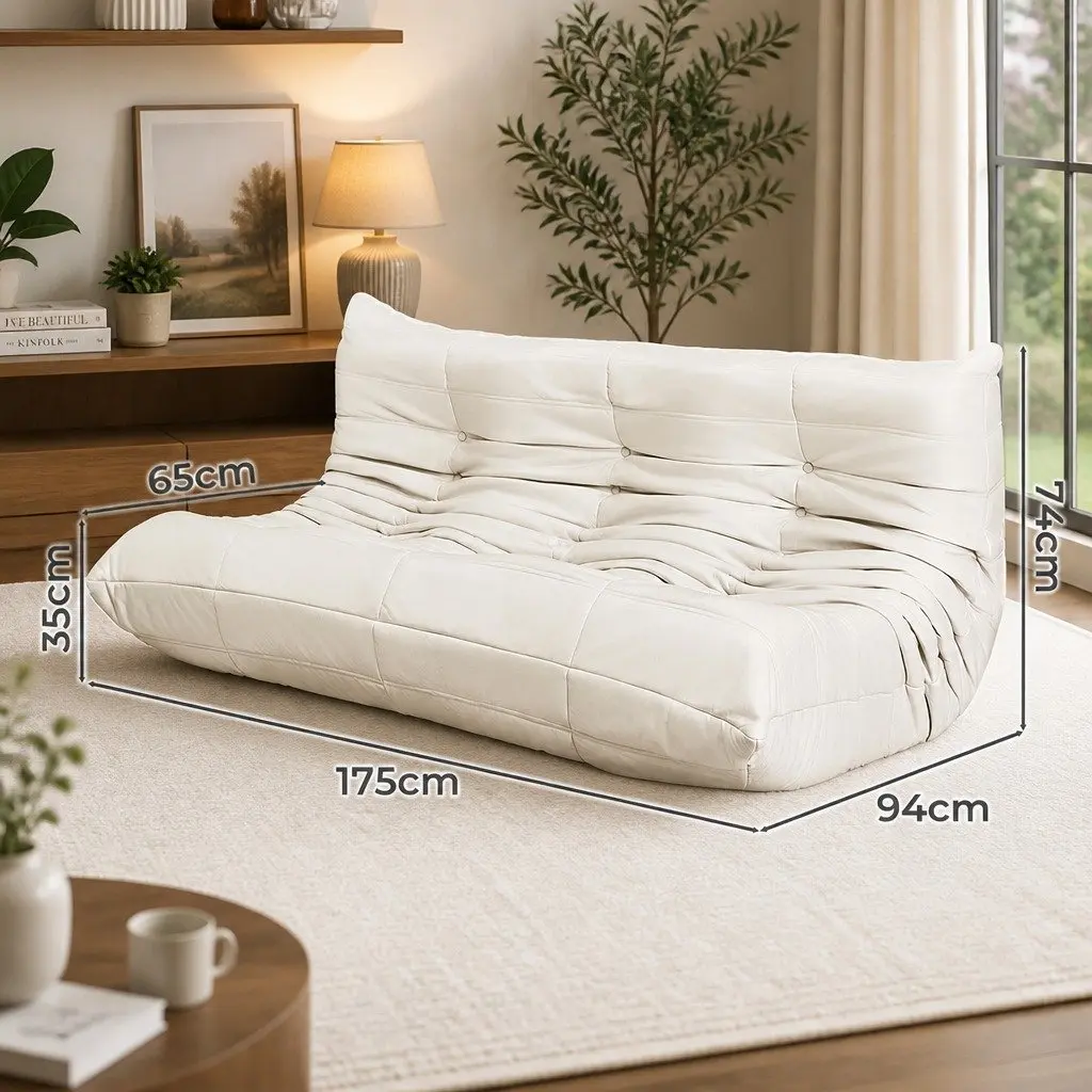 3 Seater Floor Sofa Microfibre Foam 175cm Beige