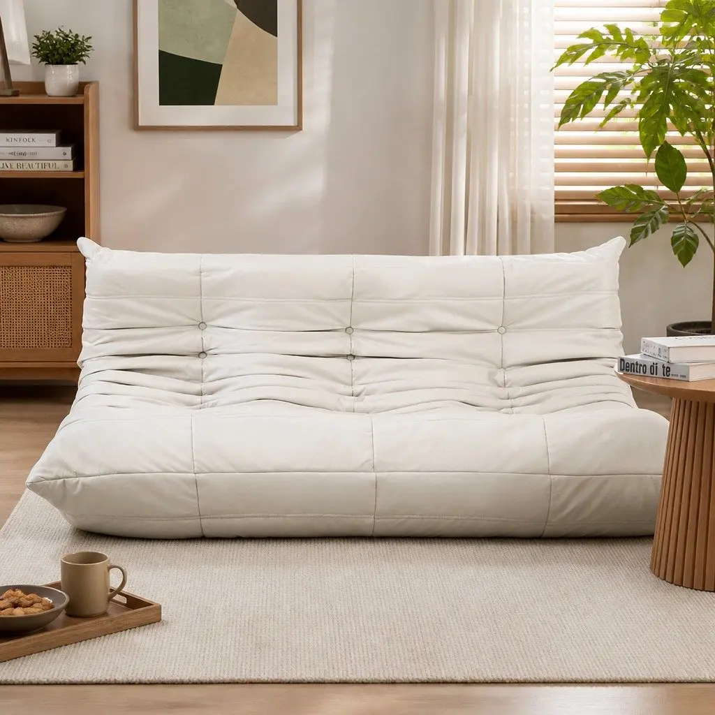 3 Seater Floor Sofa Microfibre Foam 175cm Beige