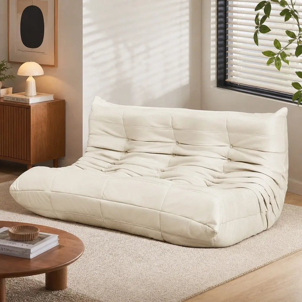 3 Seater Floor Sofa Microfibre Foam 175cm Beige