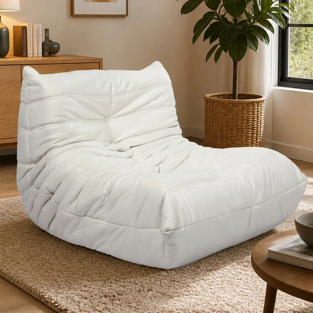 Floor Chair Caterpillar Sofa Beige Lounger Single Seat Foam Relaxer Living Room