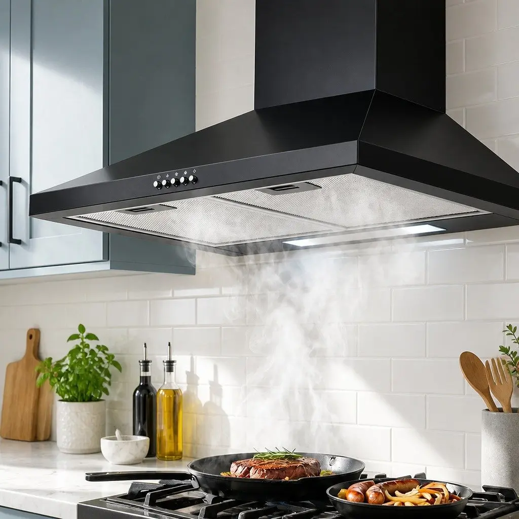 600mm Range Hood Wall Mounted Black Extractor Fan 3-Speed Cooktop