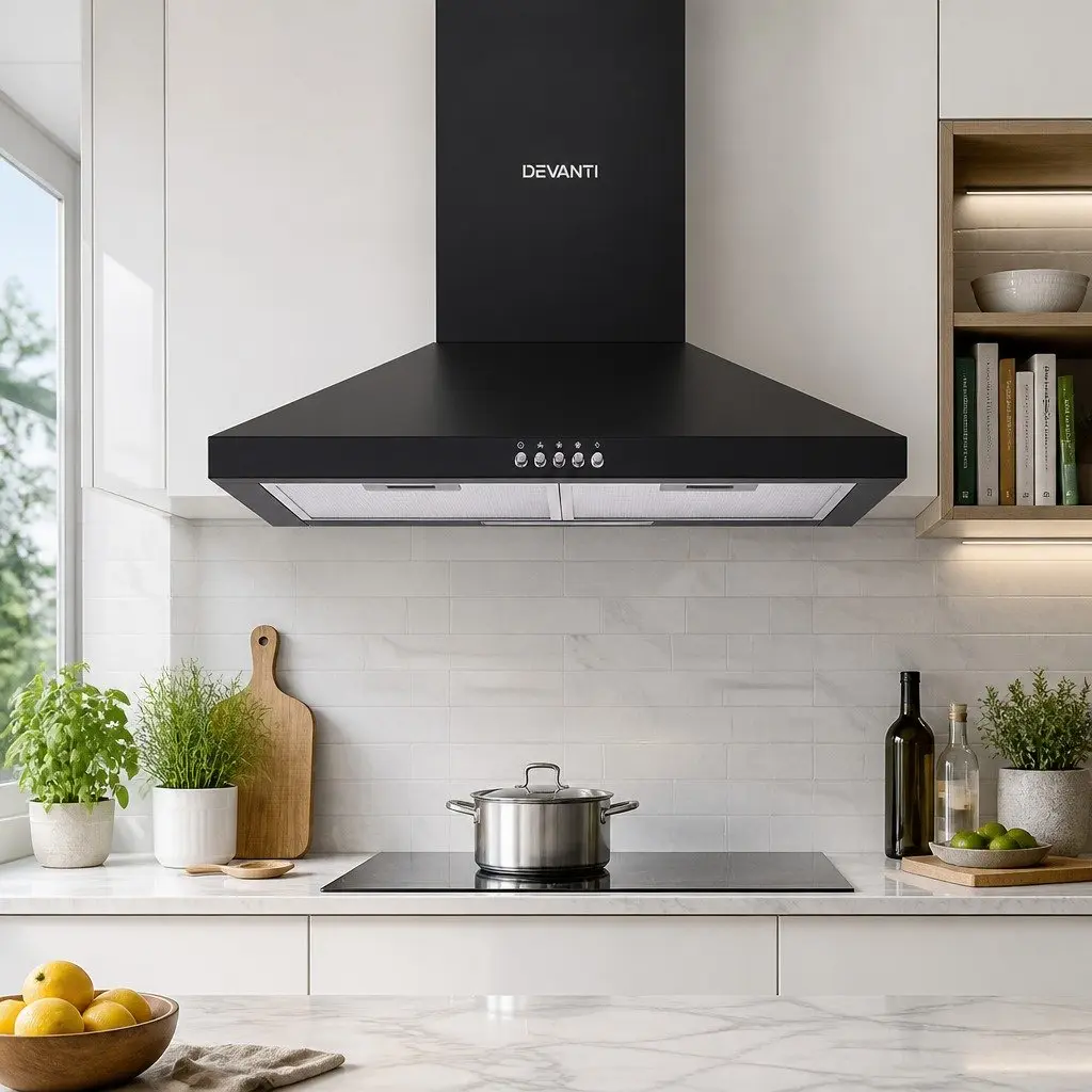 600mm Range Hood Wall Mounted Black Extractor Fan 3-Speed Cooktop