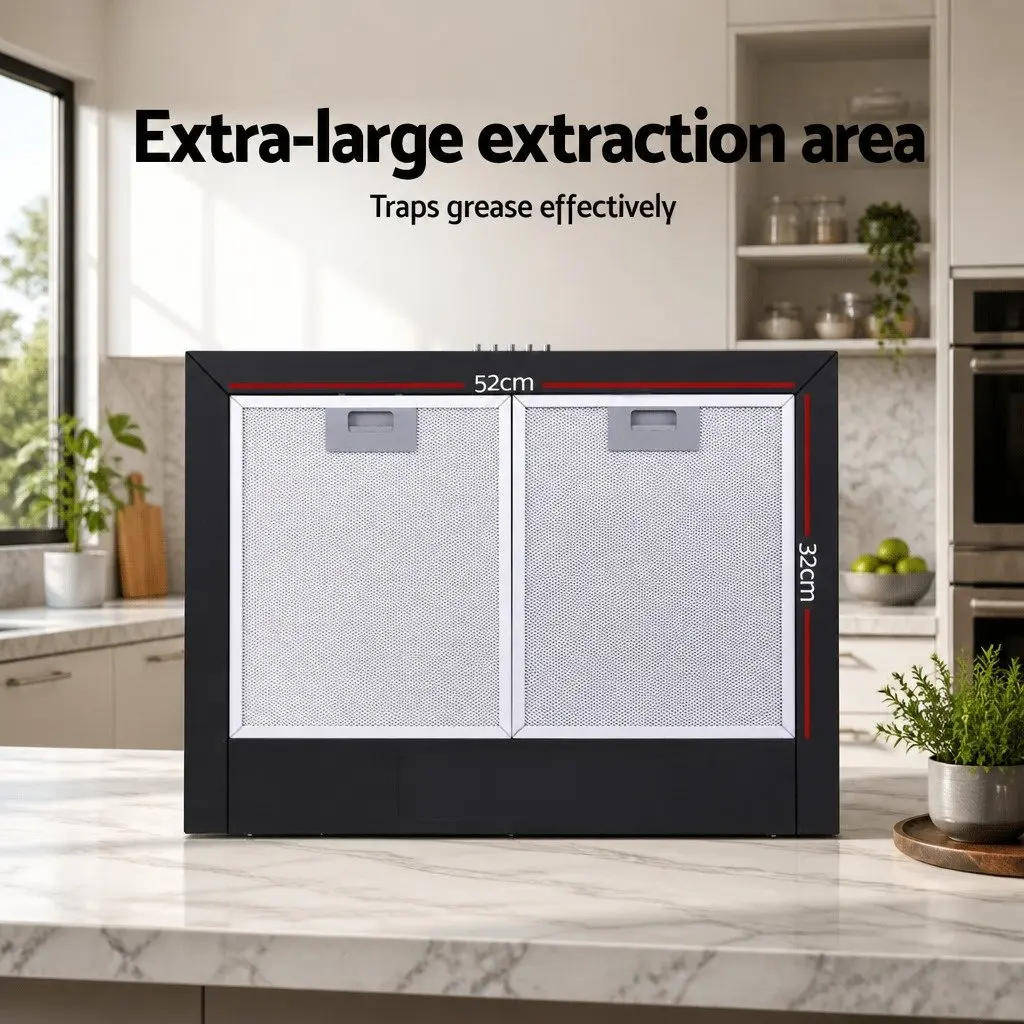 600mm Range Hood Wall Mounted Black Extractor Fan 3-Speed Cooktop
