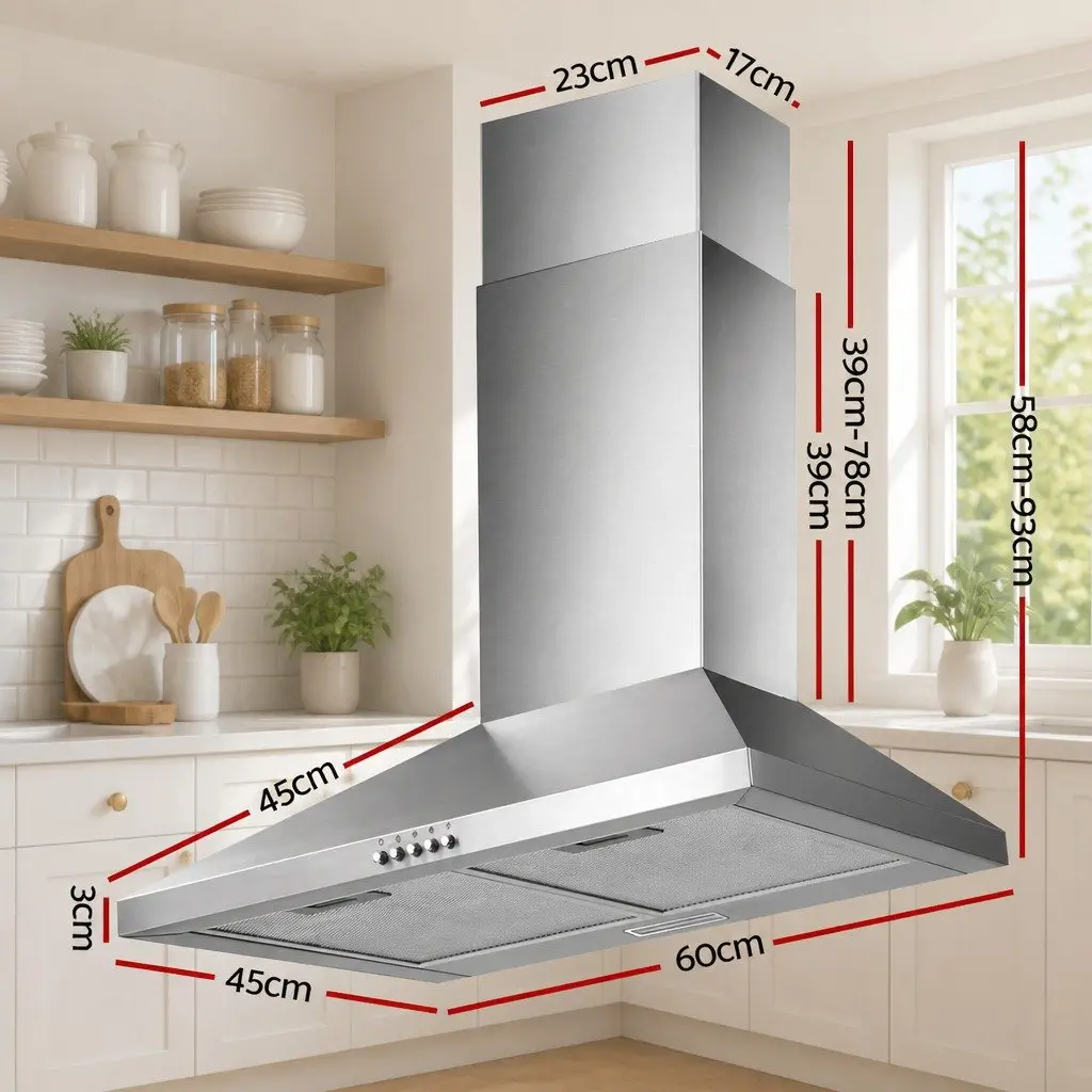 Range Hood Wall Mounted Stainless Steel 600mm Silver