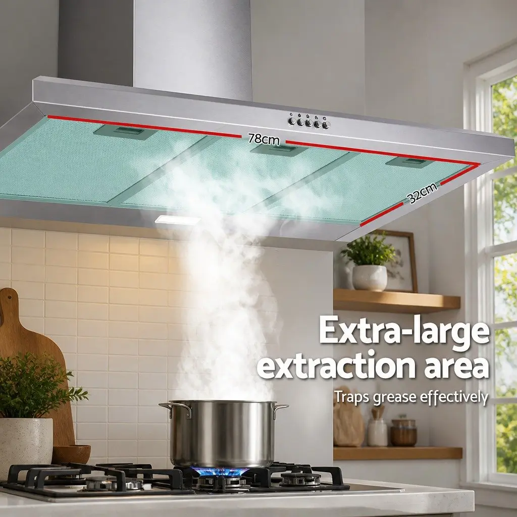 900mm Wall Mounted Range Hood Stainless Steel Kitchen Extractor Fan Silver with 3 Speed Control and LED Lighting