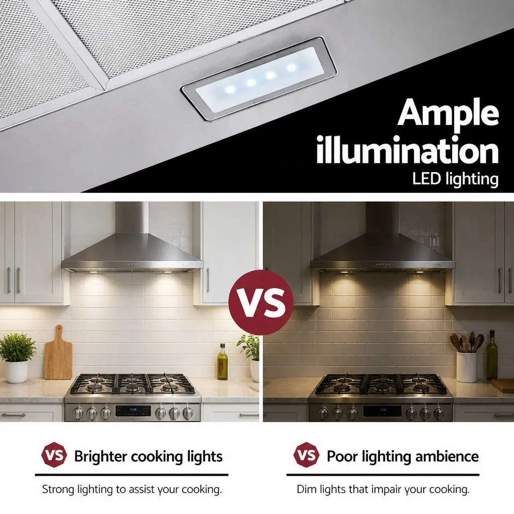900mm Wall Mounted Range Hood Stainless Steel Kitchen Extractor Fan Silver with 3 Speed Control and LED Lighting