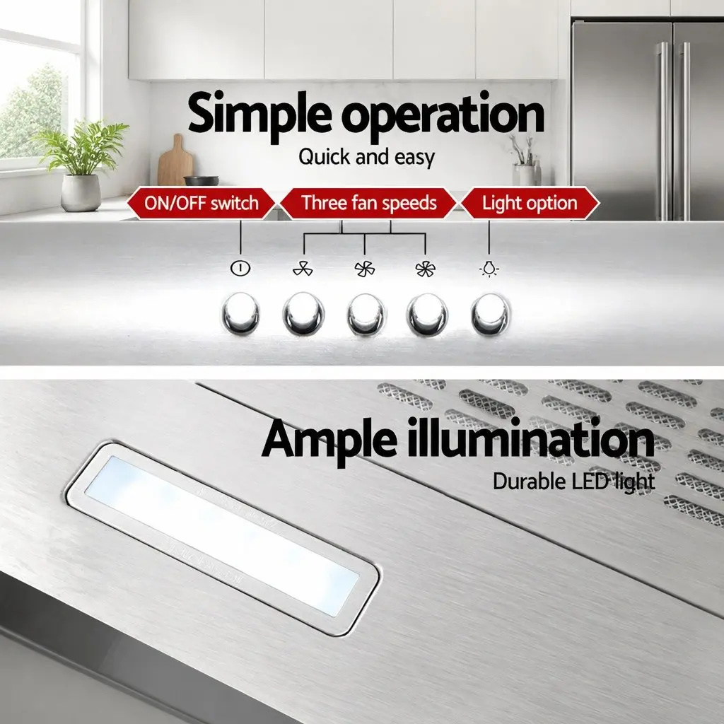 600mm Stainless Steel Range Hood Ducted Recirculated Silver