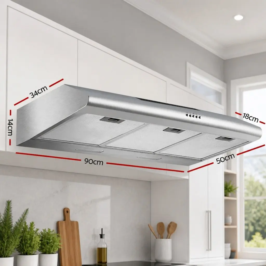 Range Hood Stainless Steel 900mm Ducted Kitchen Extractor Fan Silver 3-Speed