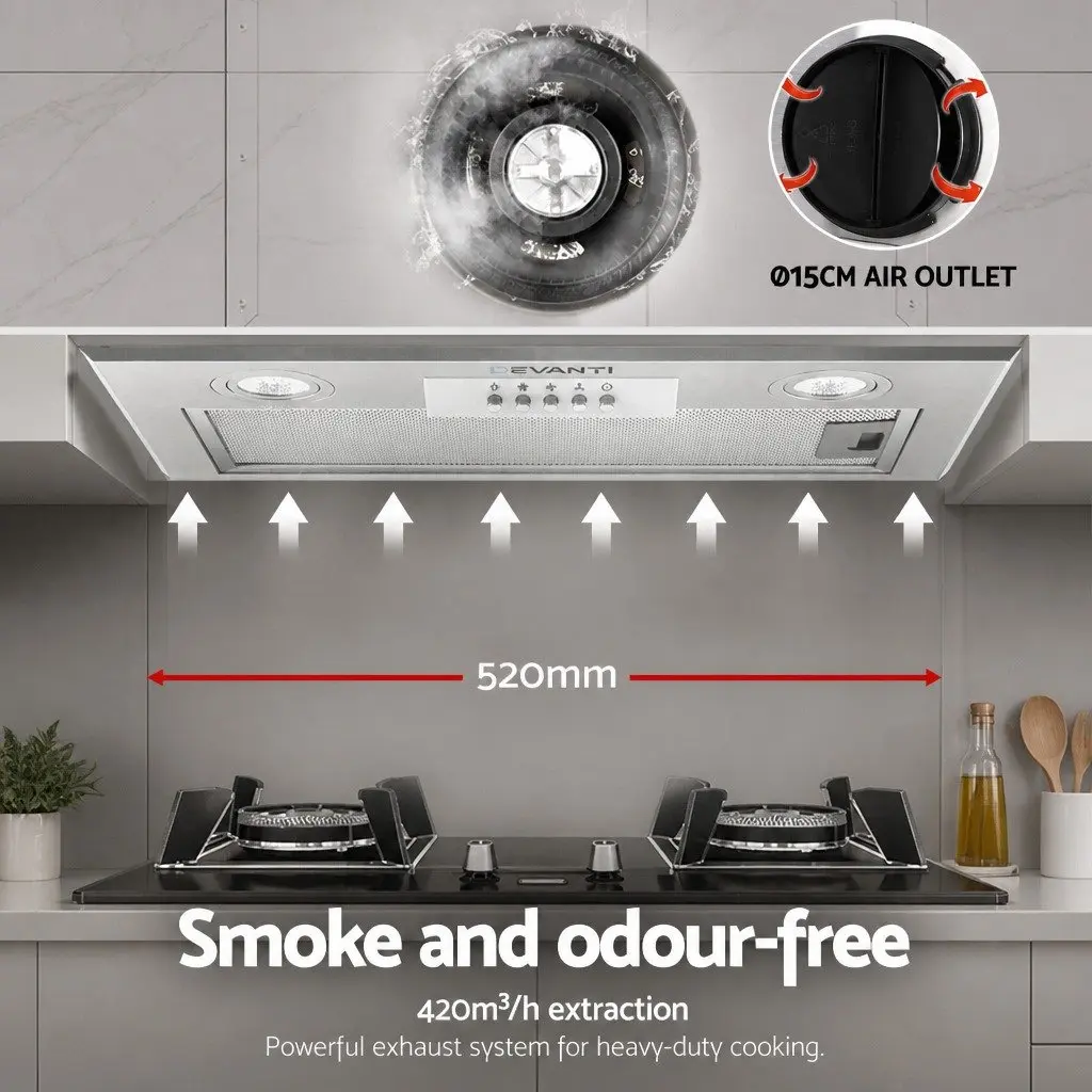 520mm Undermount Range Hood Stainless Steel Kitchen Extraction Fan 420m³/h