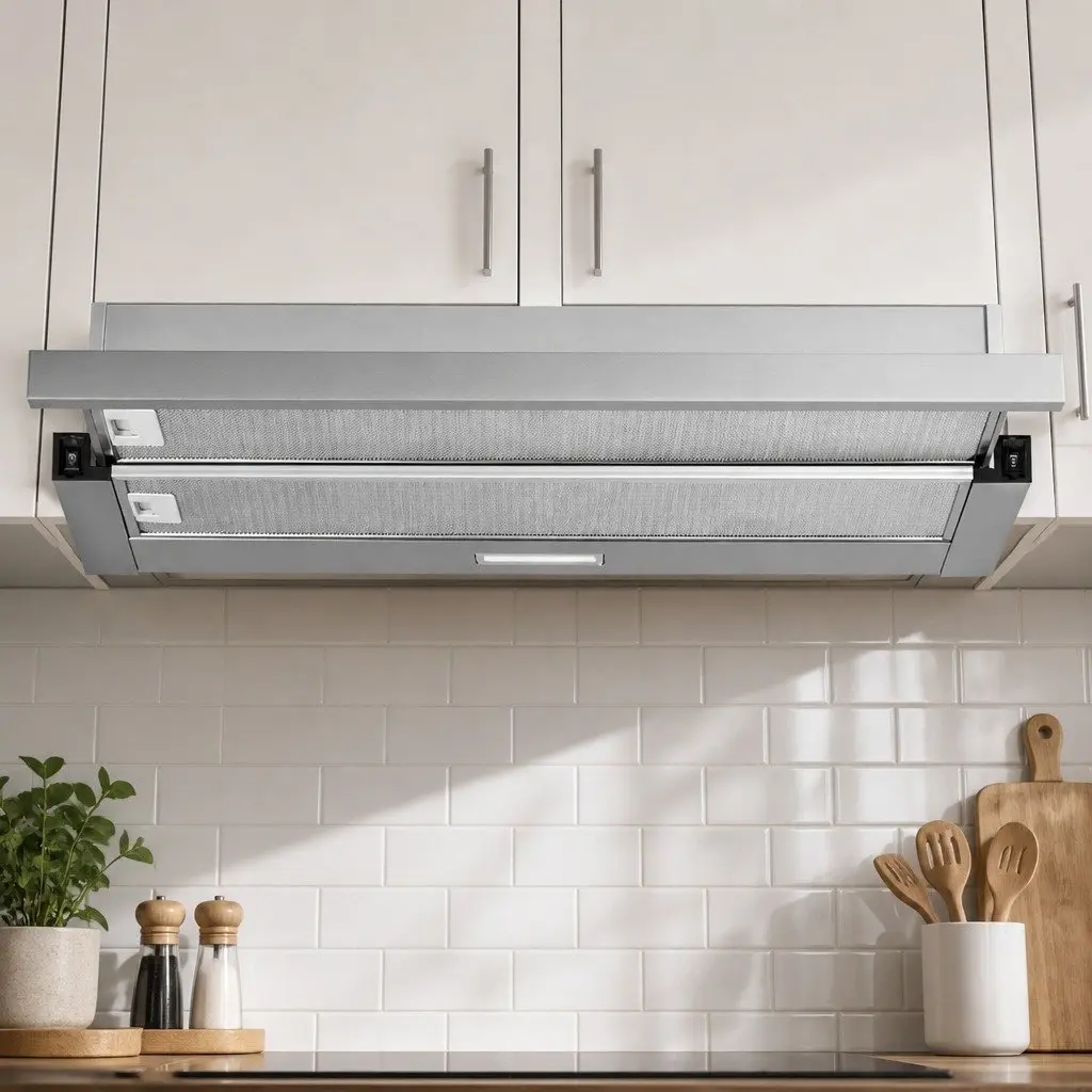 Slide Out Range Hood Stainless Steel 90cm Kitchen Exhaust Silver High Performance Motor