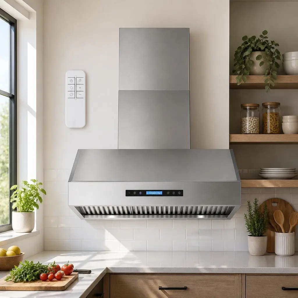 Wall-Mounted Range Hood Stainless Steel 900mm Silver 3-Speed Fan LED Display Remote Control