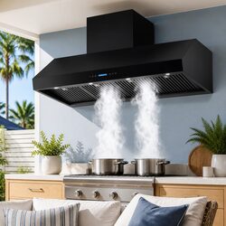 1500mm Commercial Range Hood Dual Motor Remote Control Black Kitchen Extractor