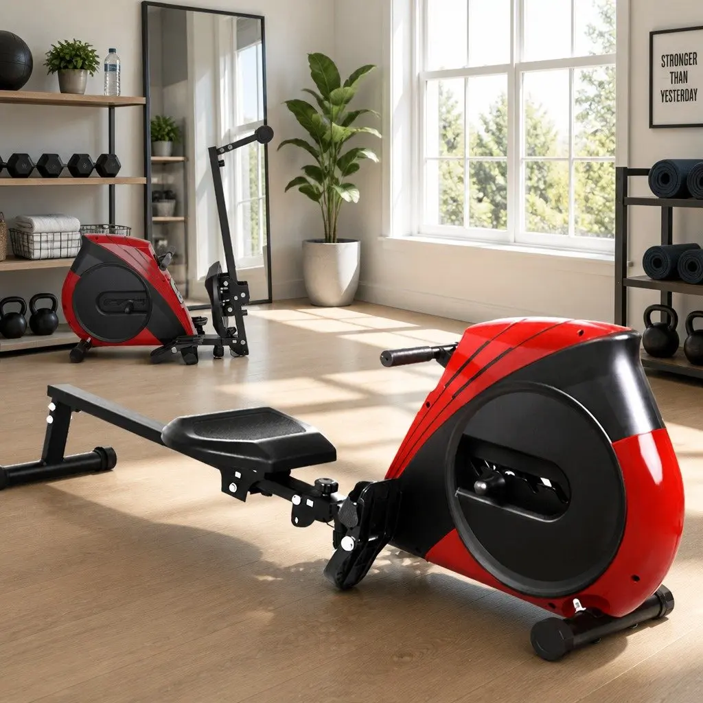 Rowing Machine Home Fitness Equipment Foldable Quiet Operation Adjustable Elastic Rope Resistance Black