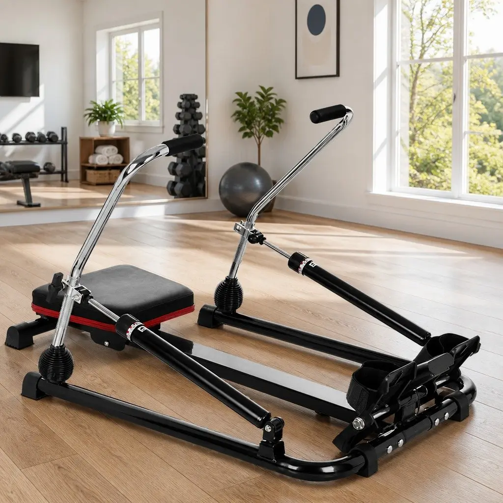 Rowing Machine Hydraulic Resistance 12 Levels Home Gym Fitness Black
