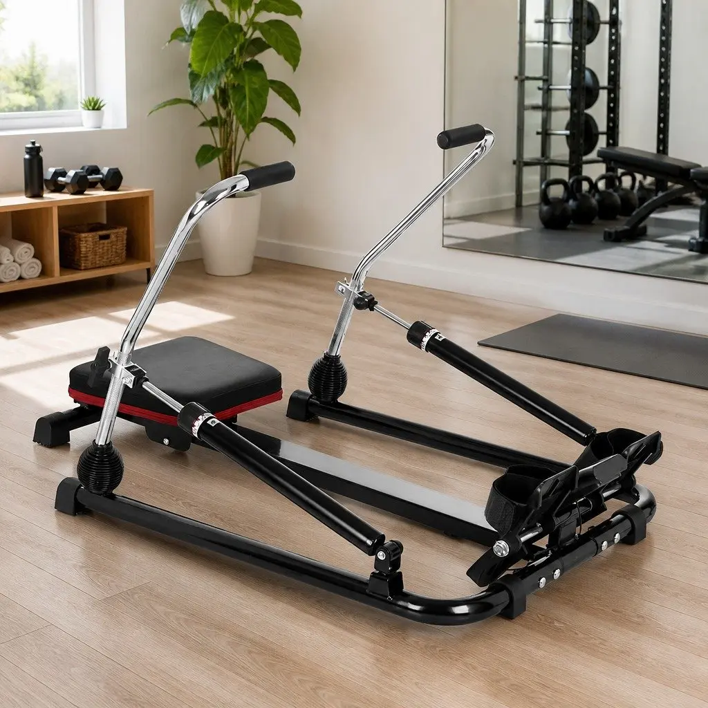 Rowing Machine Hydraulic Resistance 12 Levels Home Gym Fitness Black