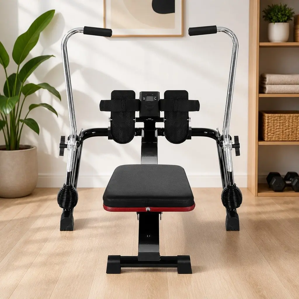 Rowing Machine Hydraulic Resistance Adjustable Size Black