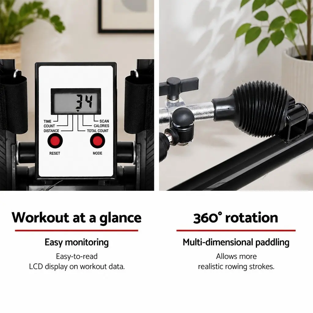Rowing Machine Hydraulic Resistance Adjustable Size Black