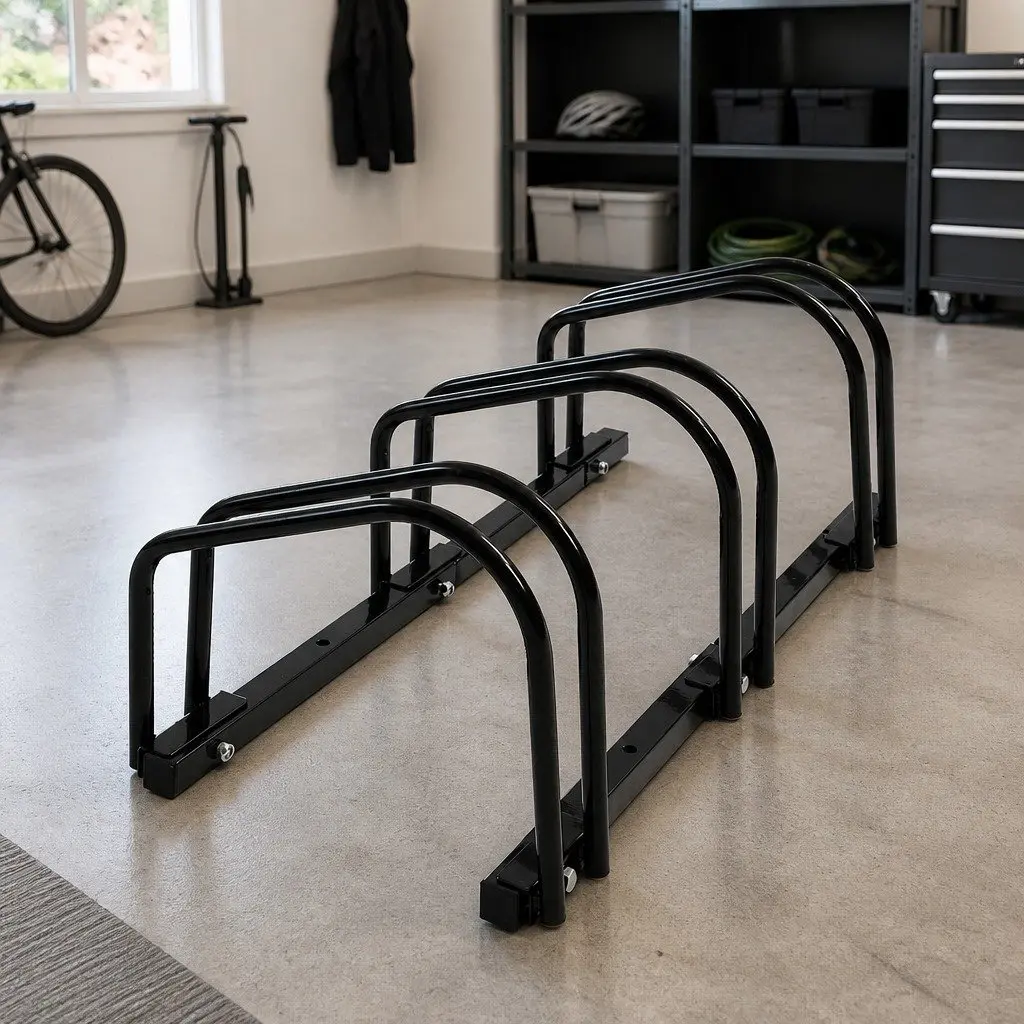 3 Bike Floor Parking Rack Stand Upright Storage for Standard Wheel All-Weather