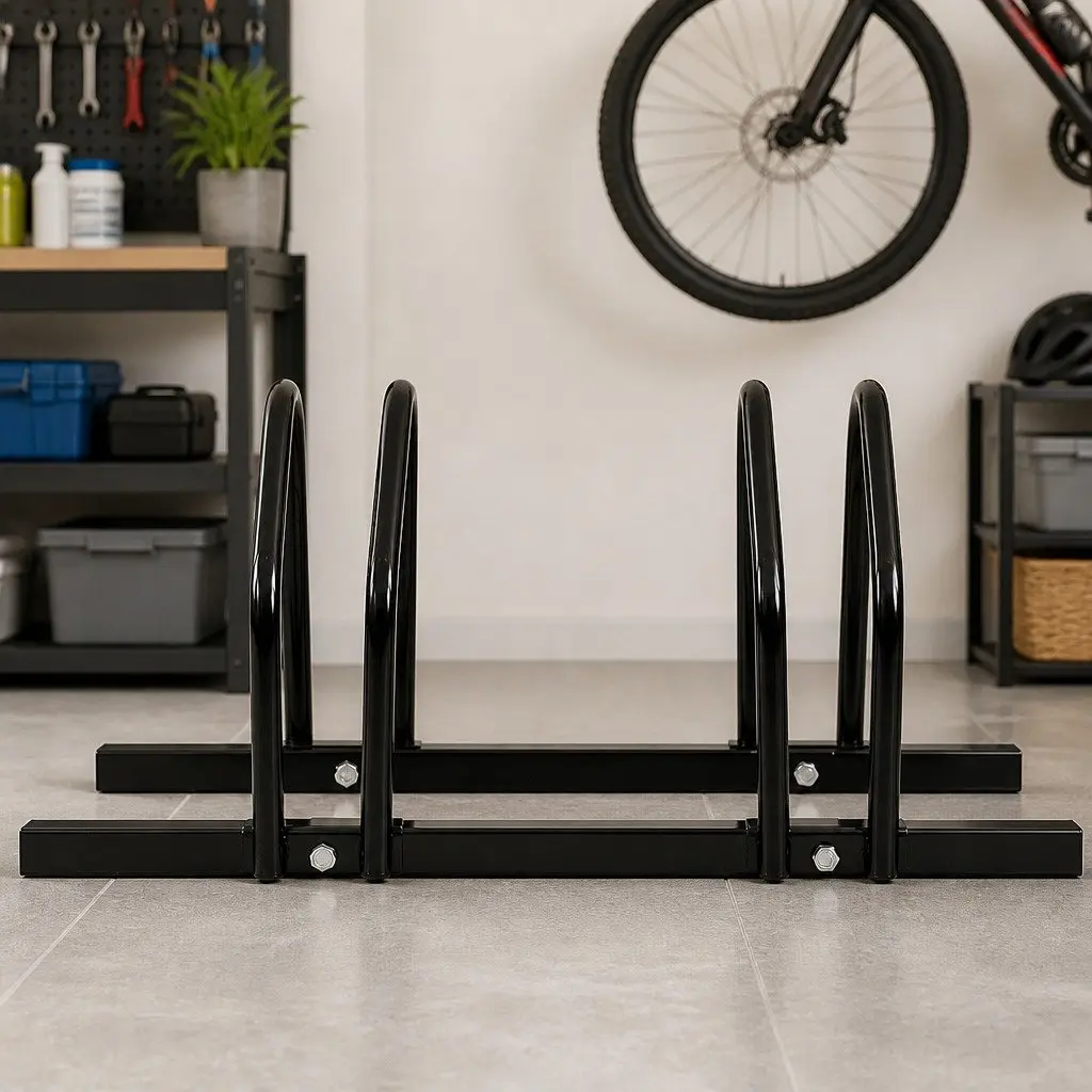 Bike Floor Parking Rack Steel Upright Storage 3 Bike Capacity Black