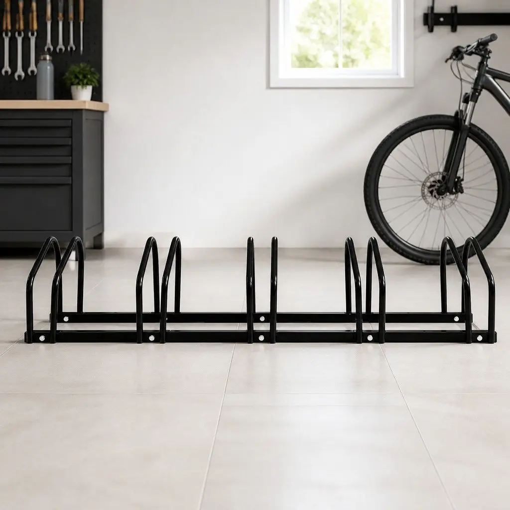 5 Bikes Upright Bicycle Rack Steel Black Indoor Outdoor Storage