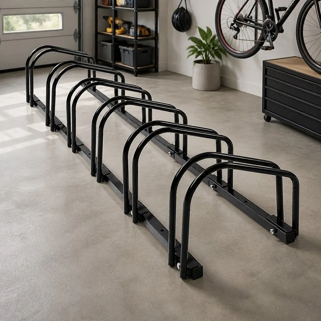 Bike Parking Stand Steel 6 Bike Capacity Upright Storage Rack Black