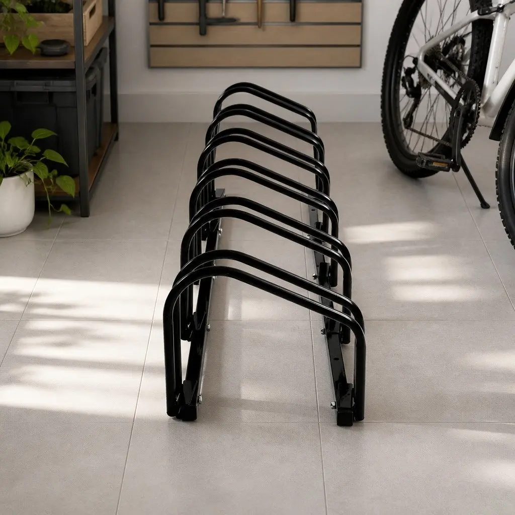 Bike Parking Stand Steel 6 Bike Capacity Upright Storage Rack Black