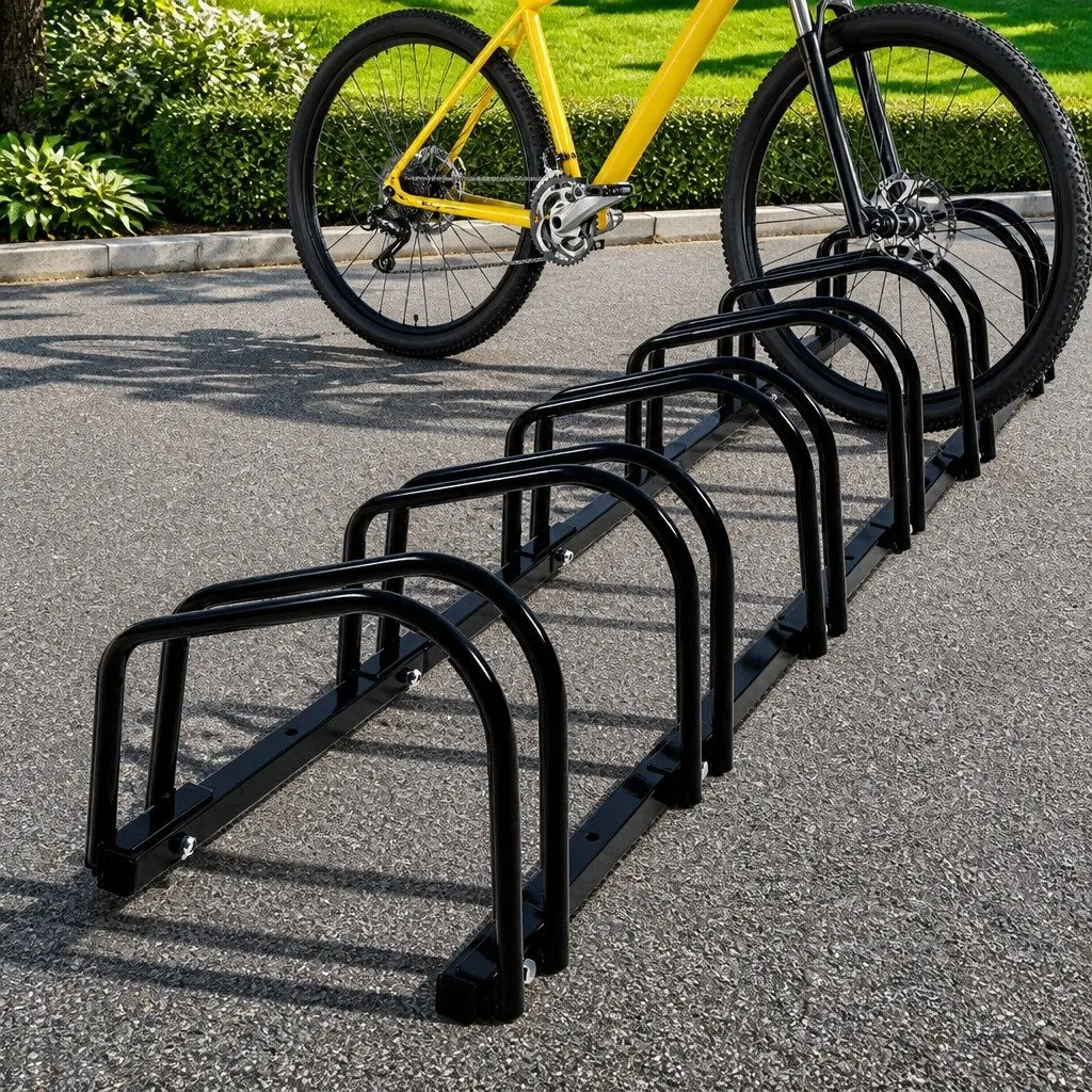 Bike Parking Stand Steel 6 Bike Capacity Upright Storage Rack Black