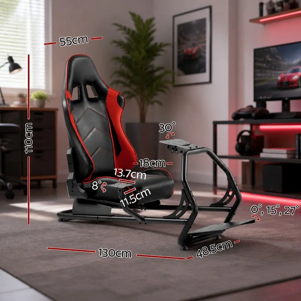 Racing Simulator Cockpit Gaming Chair Steel Frame PVC Leather Adjustable Black 130 x 48.5 x 110 cm