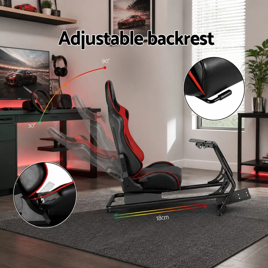 Racing Simulator Cockpit Gaming Chair Steel Frame PVC Leather Adjustable Black 130 x 48.5 x 110 cm