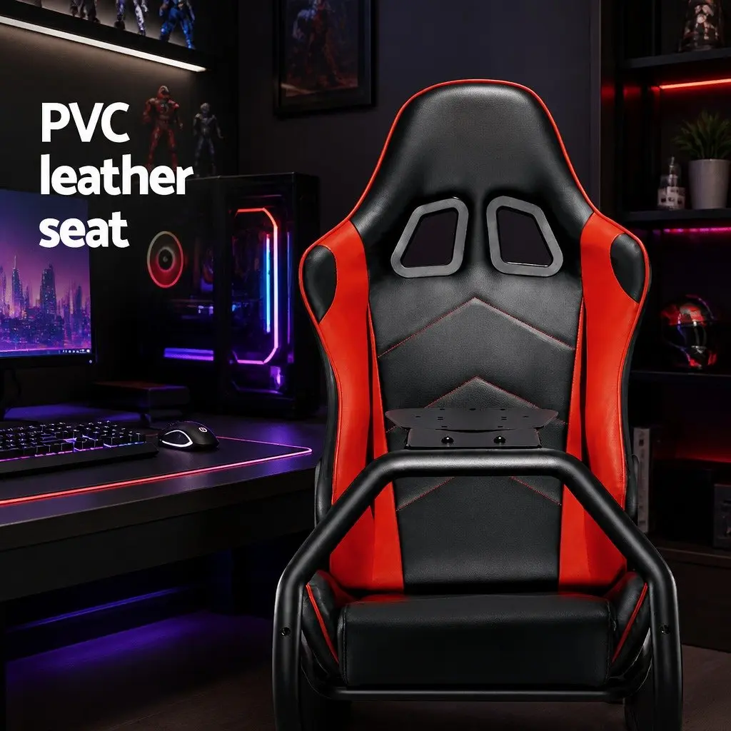 Racing Simulator Cockpit Gaming Chair Steel Frame PVC Leather Adjustable Black 130 x 48.5 x 110 cm