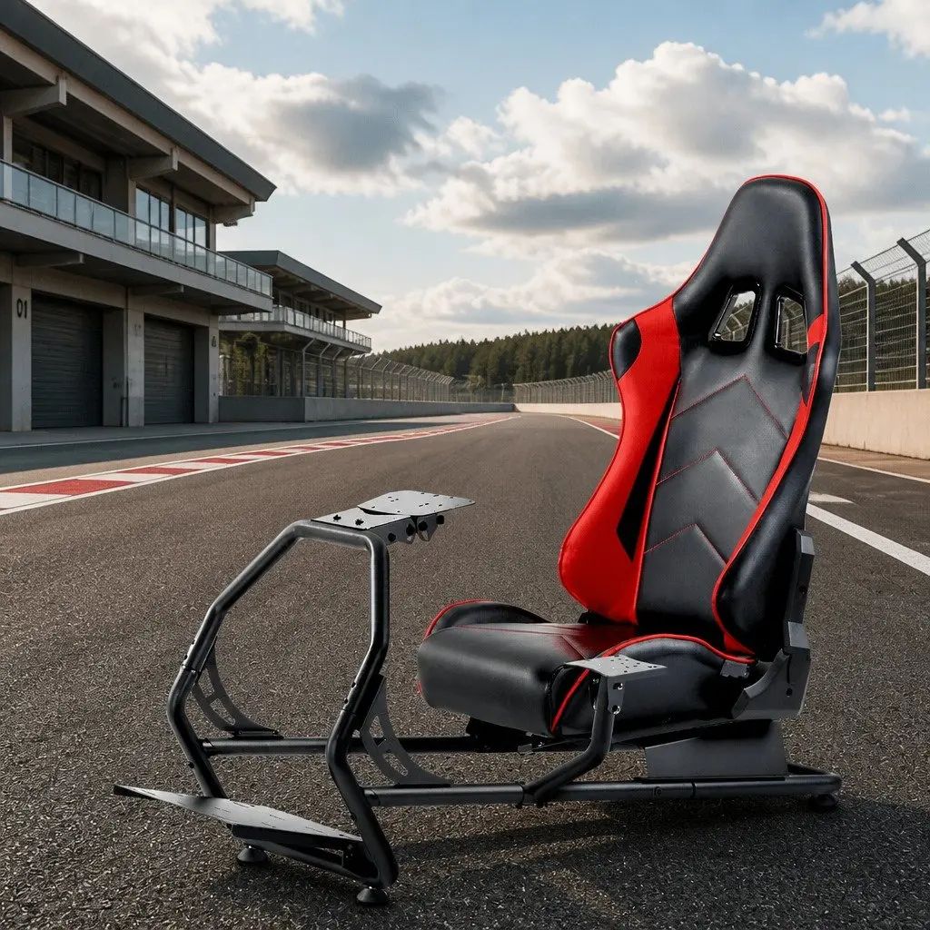 Racing Simulator Cockpit Gaming Chair Steel Frame PVC Leather Adjustable Black 130 x 48.5 x 110 cm