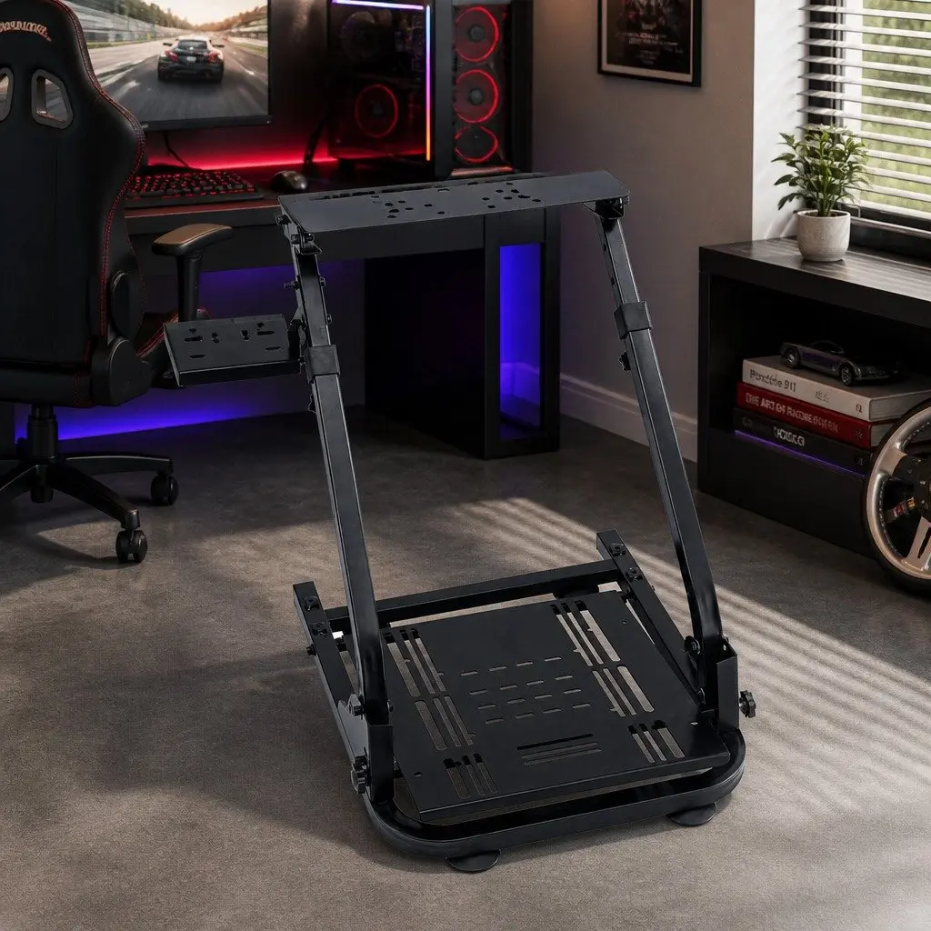 Racing Simulator Stand Carbon Steel Foldable Adjustable Gaming Chair Black