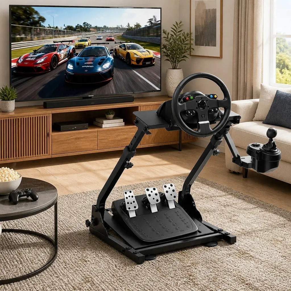 Racing Simulator Stand Carbon Steel Foldable Adjustable Gaming Chair Black