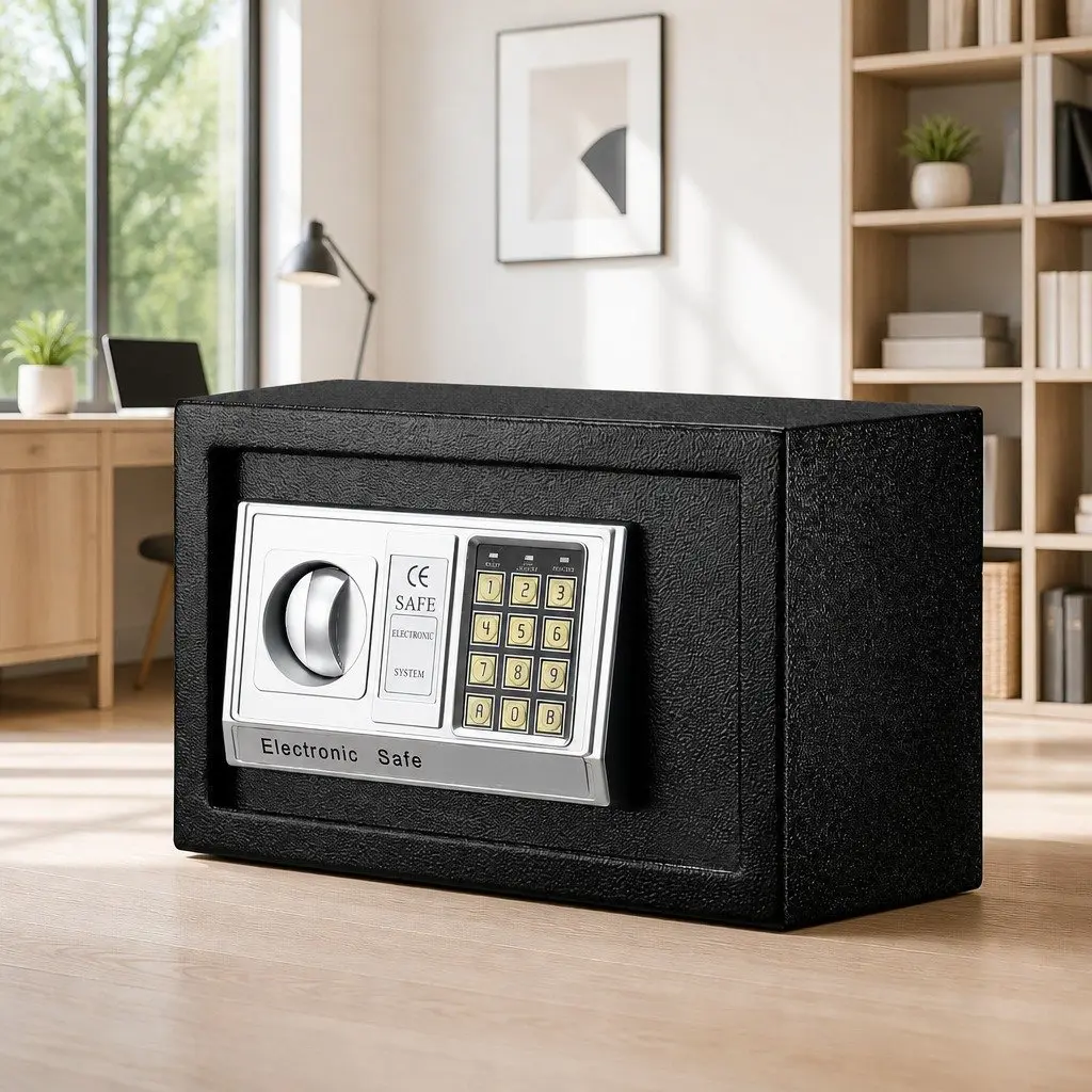 Electronic Digital Safe Box Steel 8.5L Black Home Office Security Cash Deposit Keypad