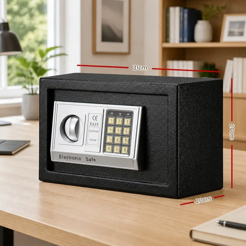 Electronic Digital Safe Box Steel 8.5L Black Home Office Security Cash Deposit Keypad