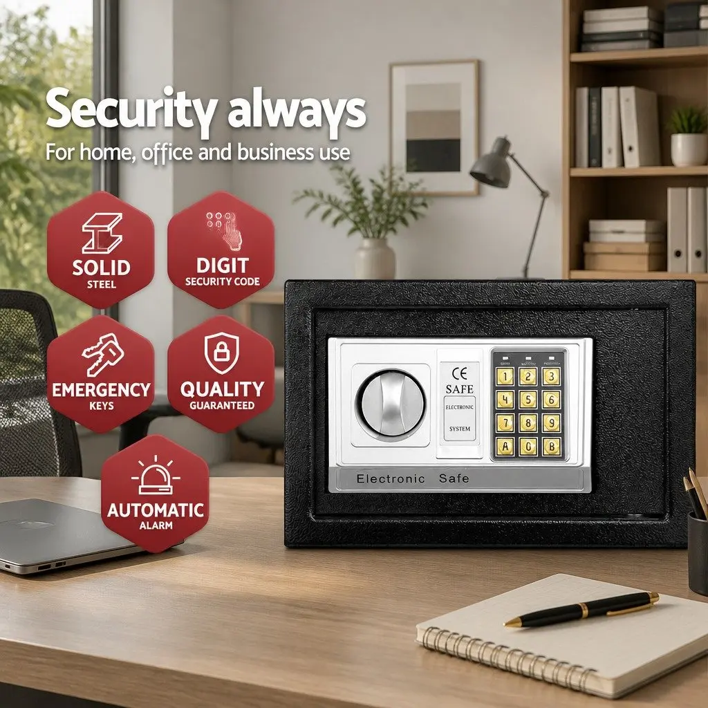 Electronic Digital Safe Box Steel 8.5L Black Home Office Security Cash Deposit Keypad