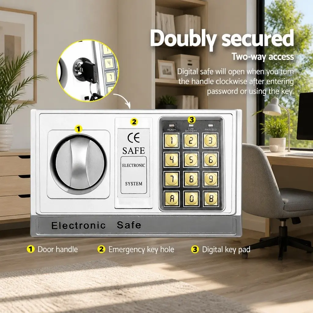 Electronic Digital Safe Box Steel 8.5L Black Home Office Security Cash Deposit Keypad