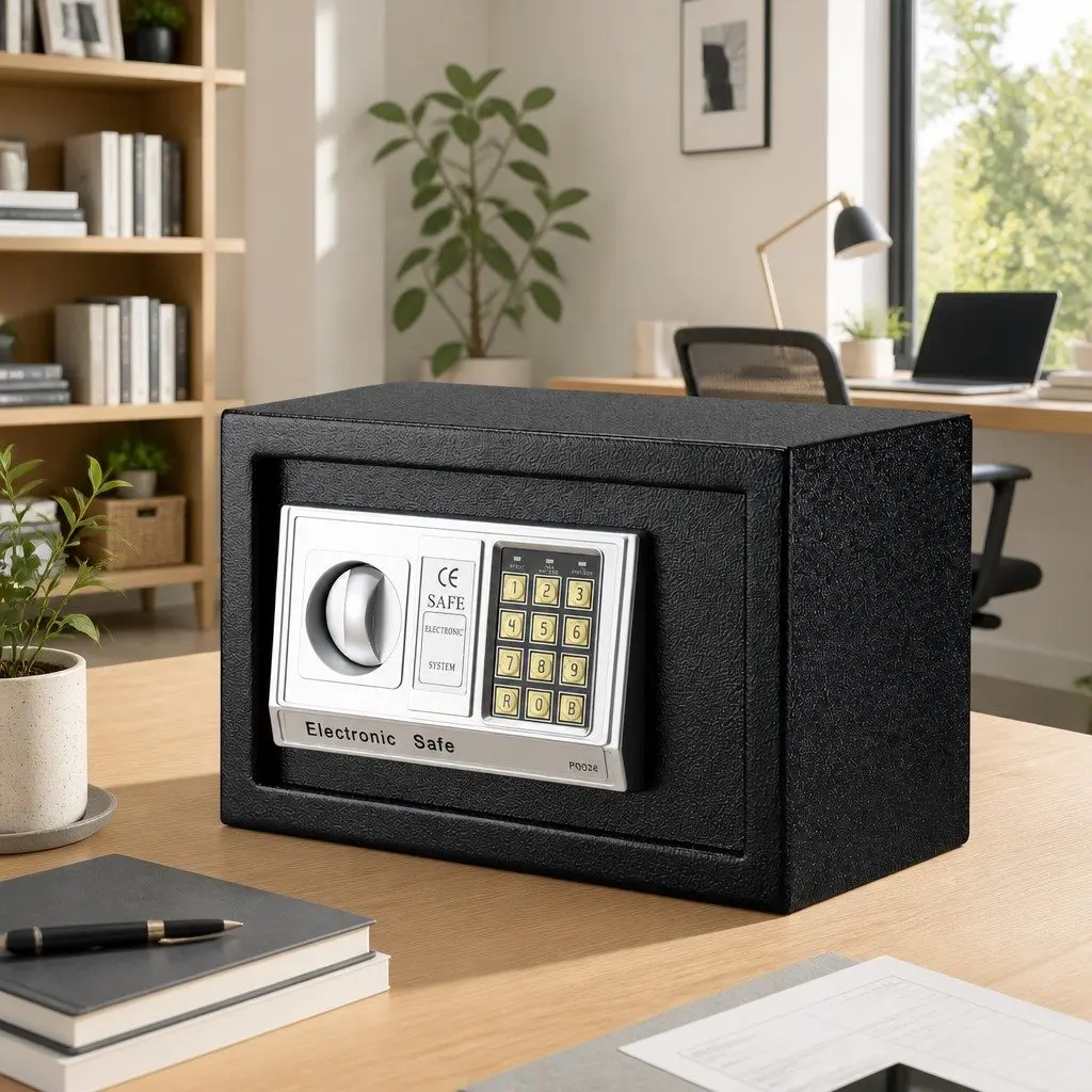 Electronic Digital Safe Box Steel 8.5L Black Home Office Security Cash Deposit Keypad