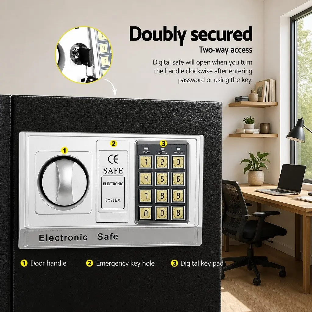 Electronic Digital Safe Box Steel 16L Black Home Office Security