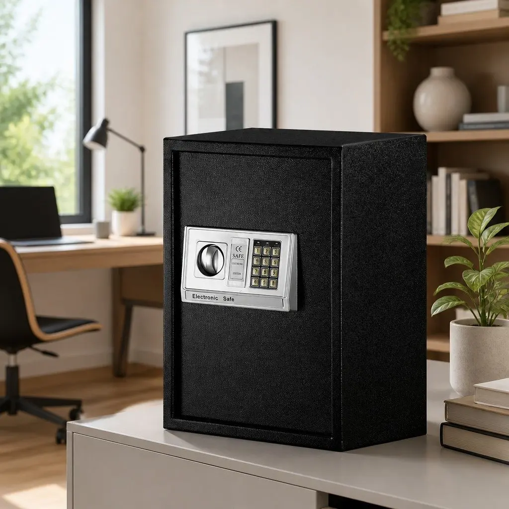 Digital Safe Box Electronic Lockbox Steel Construction Adjustable Shelving Black 50cm x 35cm x 30.5cm