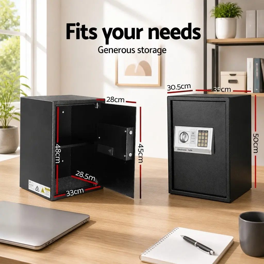 Digital Safe Box Electronic Lockbox Steel Construction Adjustable Shelving Black 50cm x 35cm x 30.5cm