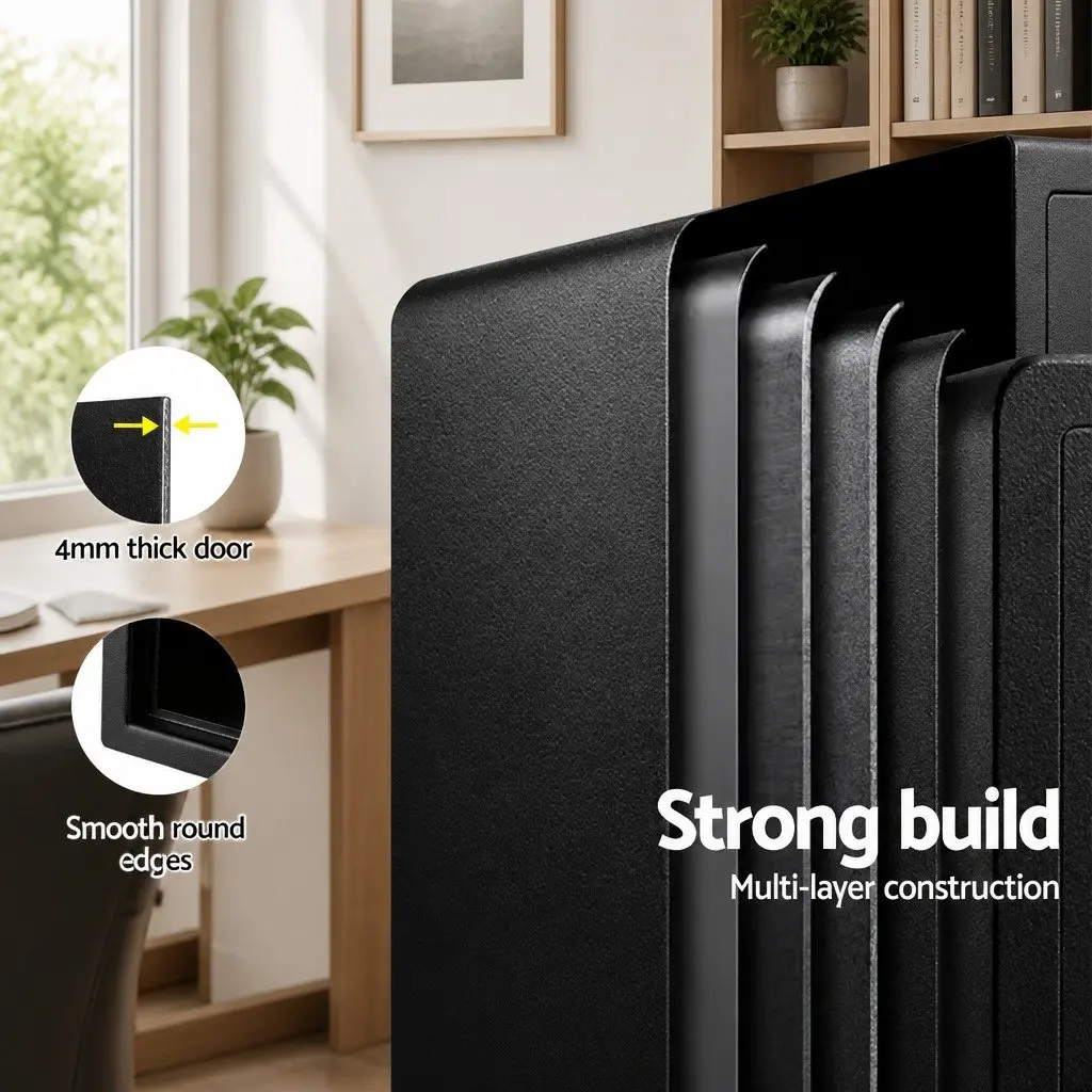 Digital Safe Box Electronic Lockbox Steel Construction Adjustable Shelving Black 50cm x 35cm x 30.5cm