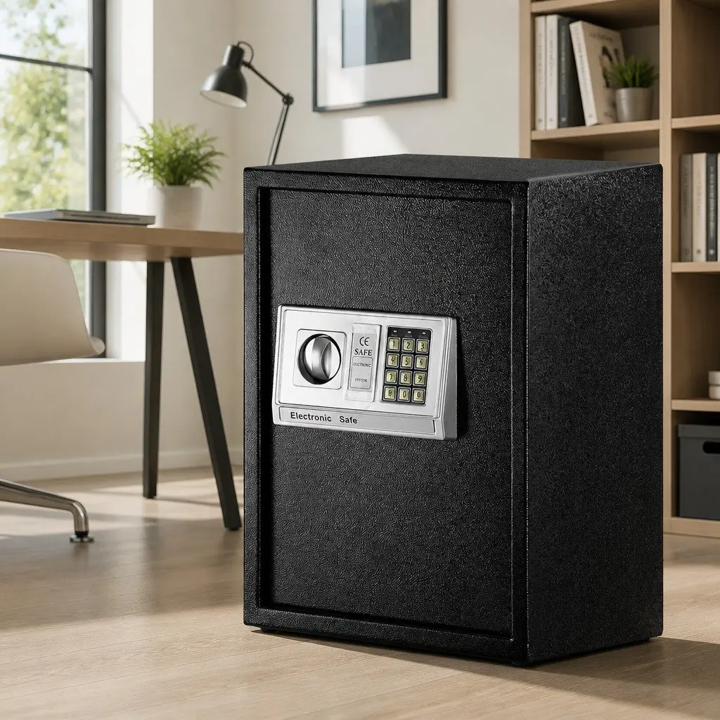 Digital Safe Box Electronic Lockbox Steel Construction Adjustable Shelving Black 50cm x 35cm x 30.5cm