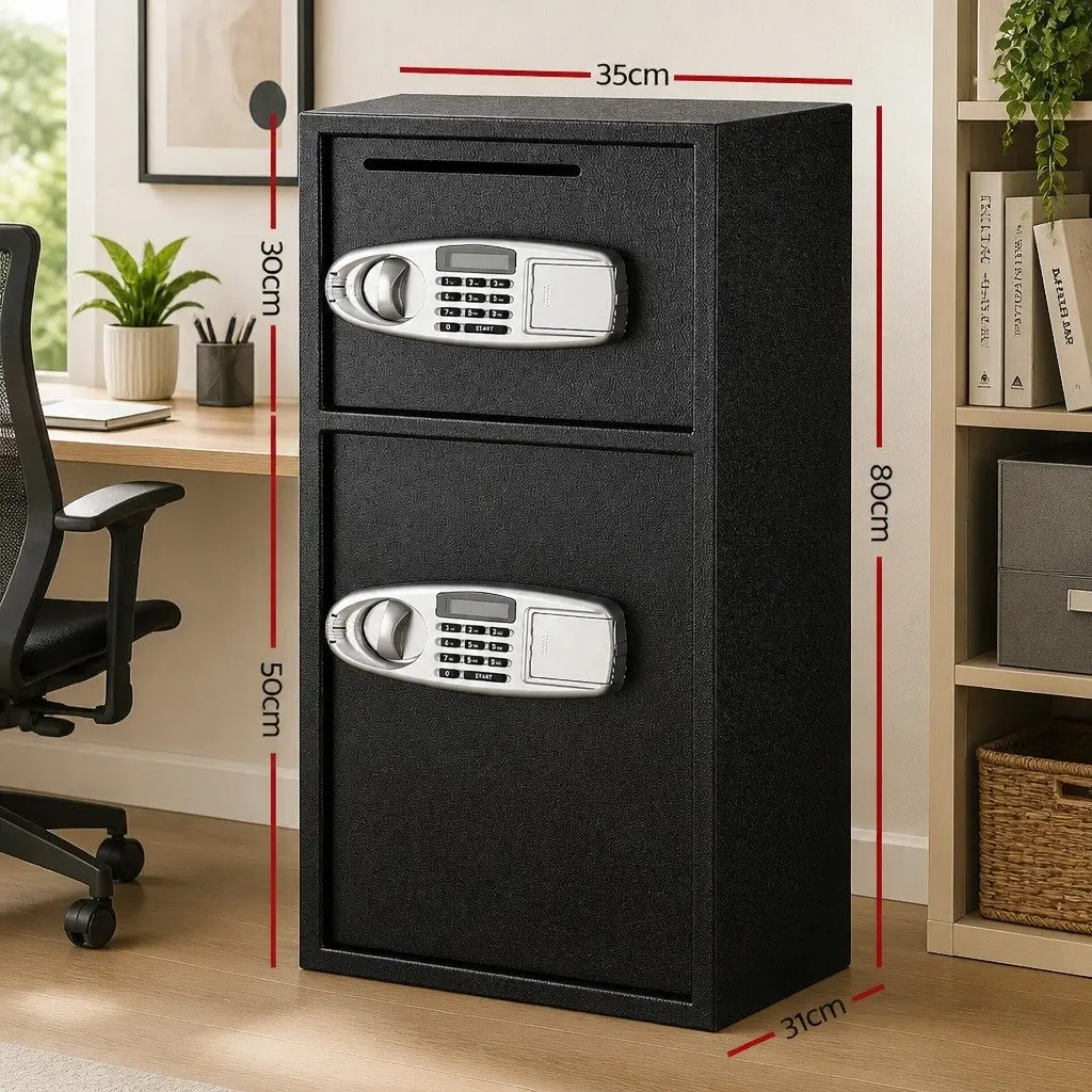 Digital Security Safe Box Steel Double Door 80cm Black