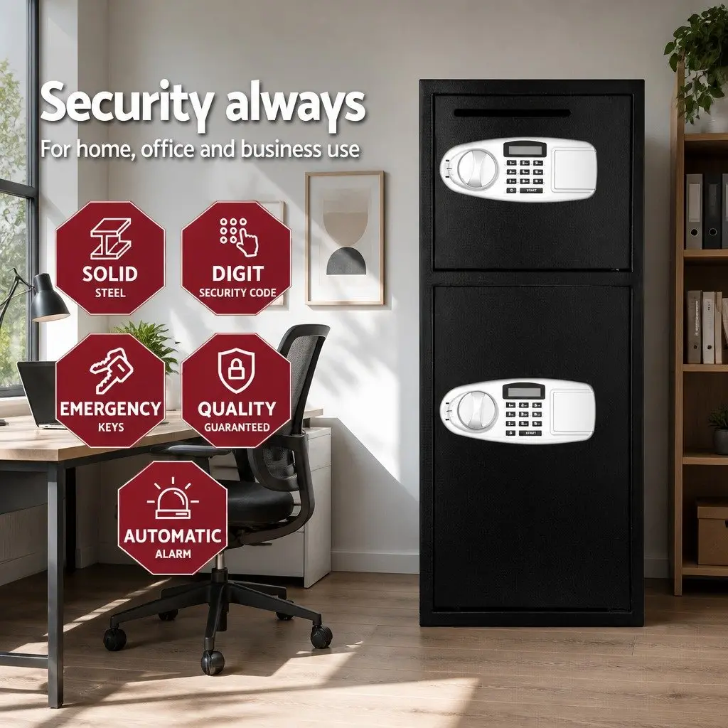 Digital Security Safe Box Steel Double Door 80cm Black